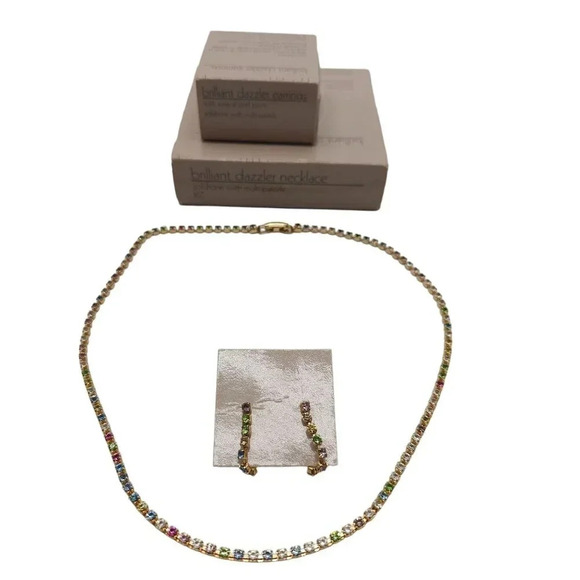 Avon 1985 Brilliant Dazzler Necklace Earrings Set Pastel Rhinestone 18 in - Picture 1 of 5
